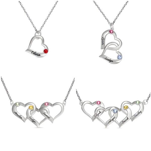 Personalized birthstone necklace with connected hearts
