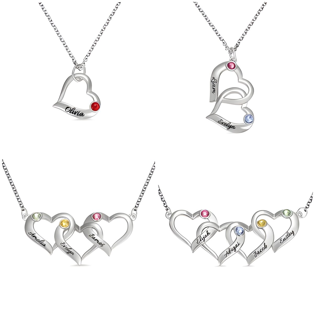 Personalized birthstone necklace with connected hearts