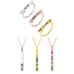 birthstone bar ring and necklace set for family love