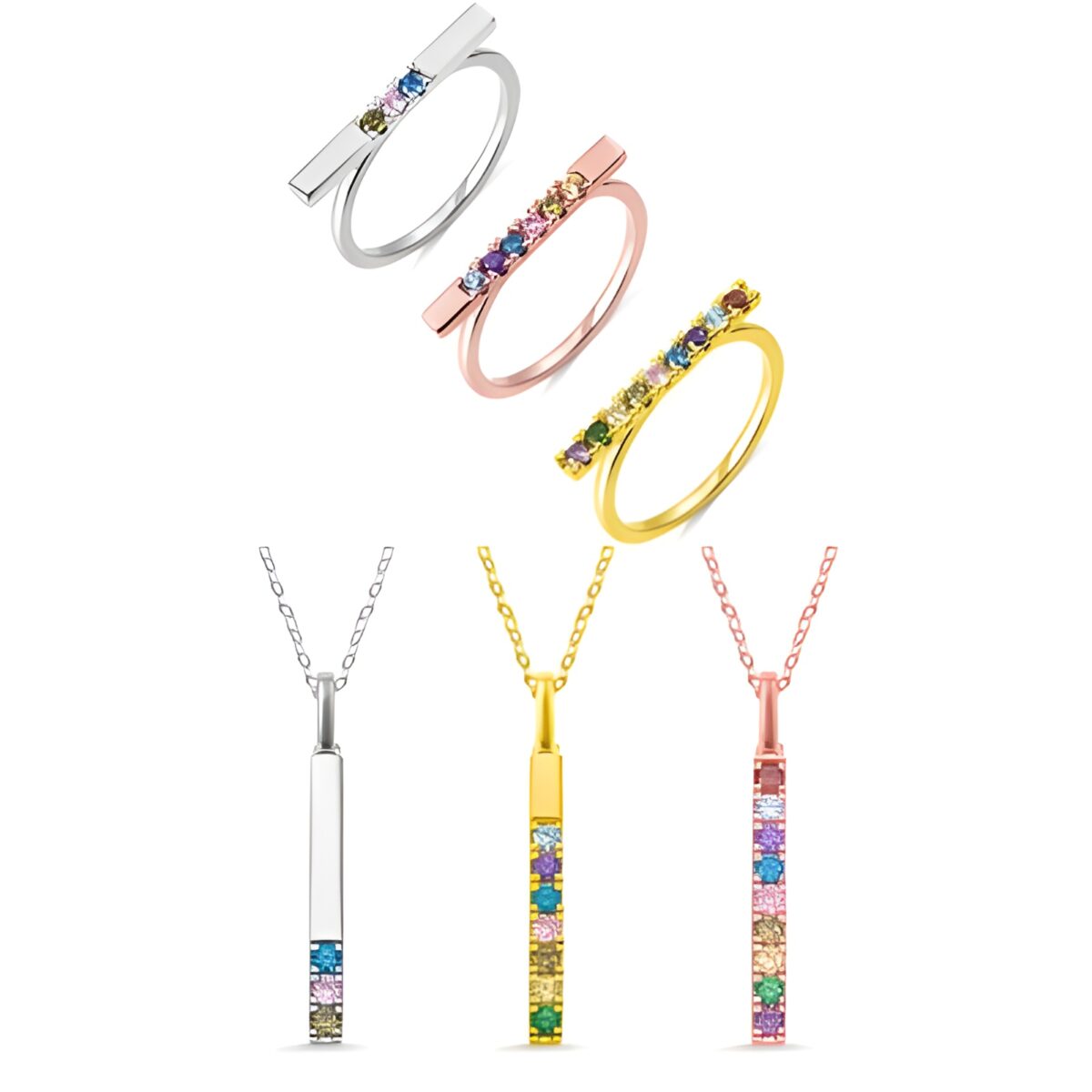 birthstone bar ring and necklace set for family love