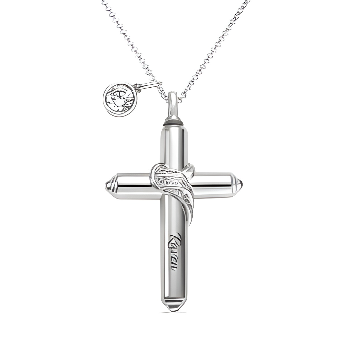 Engraved silver cross keepsake urn necklace for remembrance