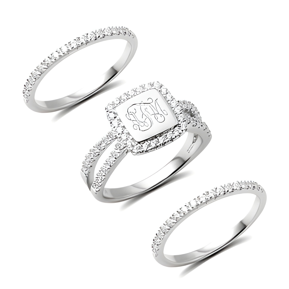 Stackable monogram ring set for personalized style