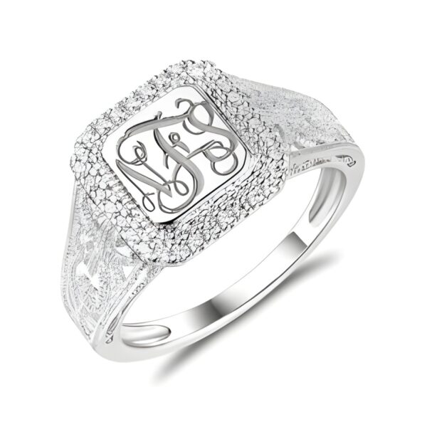 Personalized monogram ring with sparkling cubic zirconia