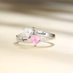 Embrace Eternal Bonds – Heart Birthstone Ring with Custom Engraving – For Cherished Loved Ones - Image 9