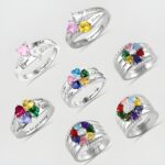 Heart birthstone ring with custom engraving for loved ones