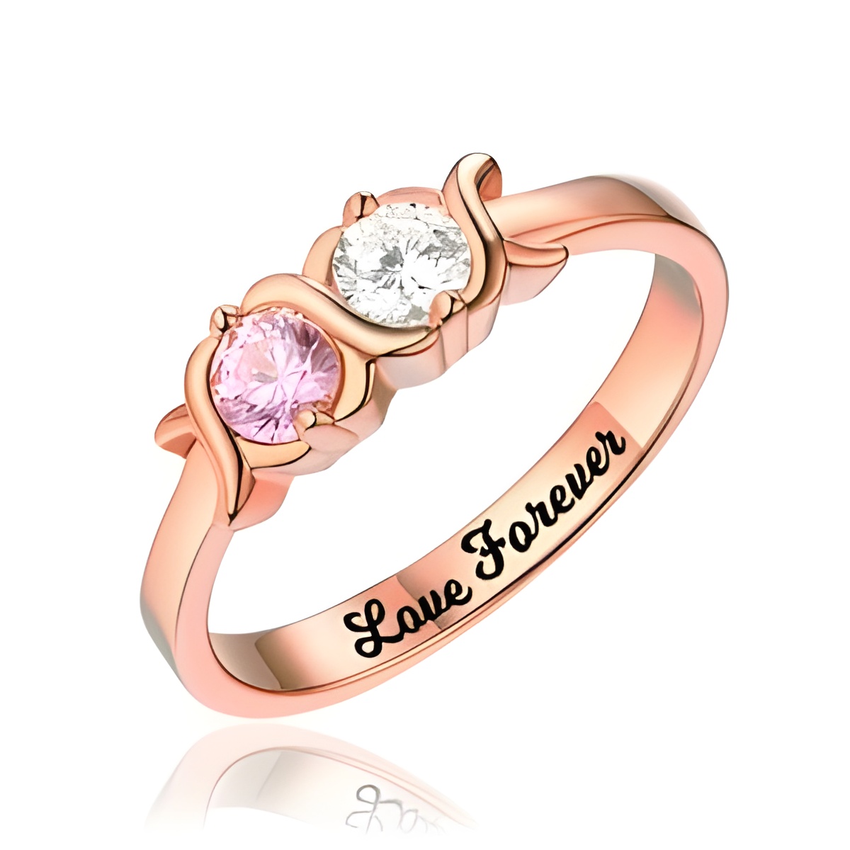 Personalized birthstone ring for mothers in rose gold