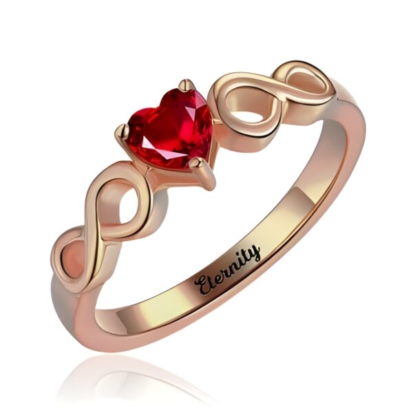 Heart birthstone infinity ring for endless love