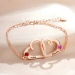 Embrace Eternal Love – Double Heart Name Bracelet with Birthstones – A Cherished Keepsake for Someone Special - Image 2