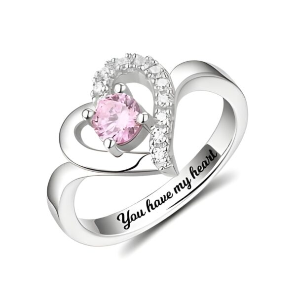Personalized birthstone heart ring for her