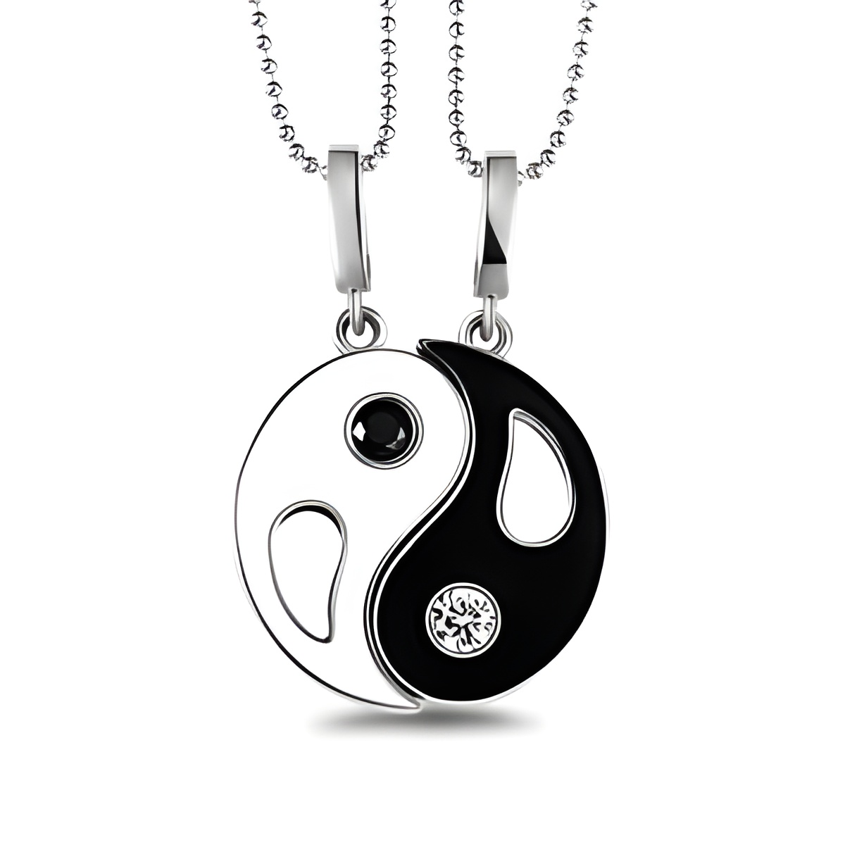 Dual birthstone Ying Yang necklace set symbolizing connection