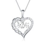 Sterling silver heart necklace for mom, a loving embrace