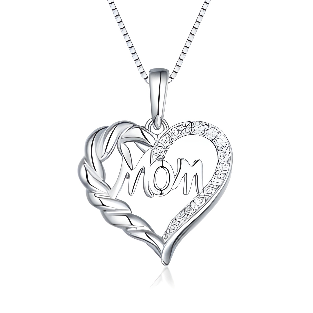 Sterling silver heart necklace for mom, a loving embrace
