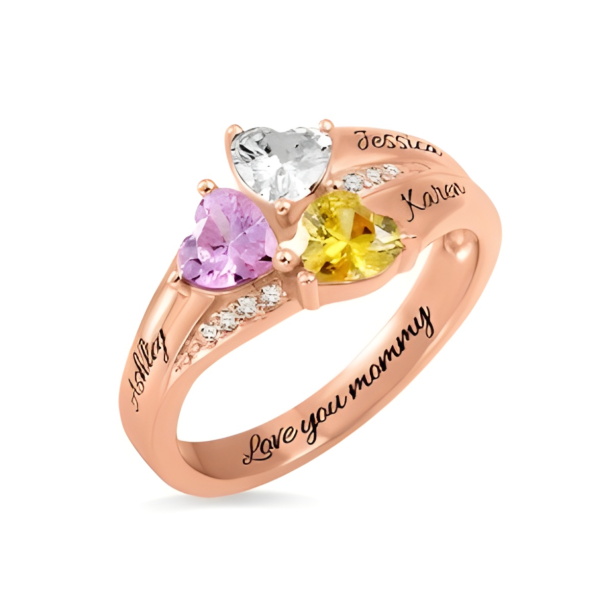 Heart birthstone ring for mom in rose gold
