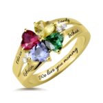 Four Heart Birthstone Name Ring for family love