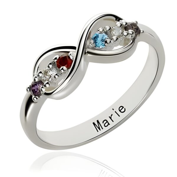 Birthstone infinity name ring for eternal love