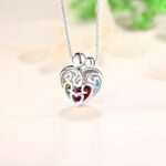 Embrace Love's Circle – Heart Cage Necklace with Birthstones – A Cherished Keepsake for Mothers & Grandmothers - Image 2