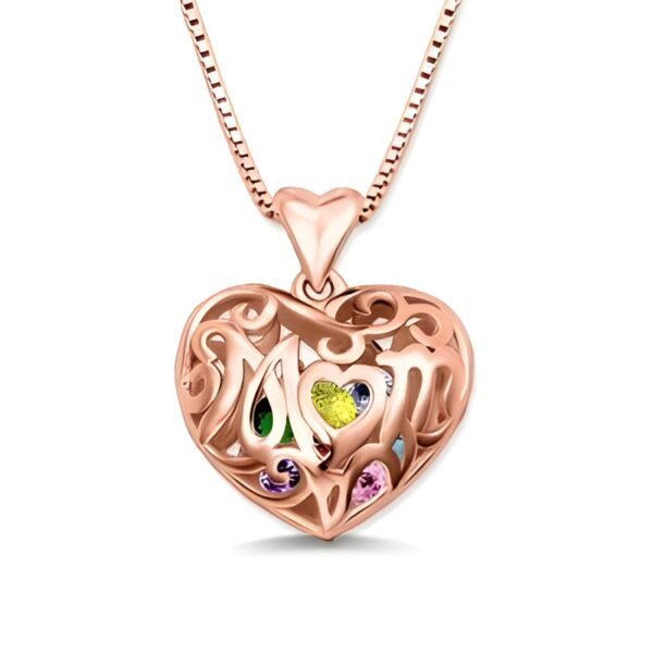 Heart Cage Birthstone Necklace for Mom