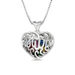 Heart Cage Necklace with Birthstones for Mom