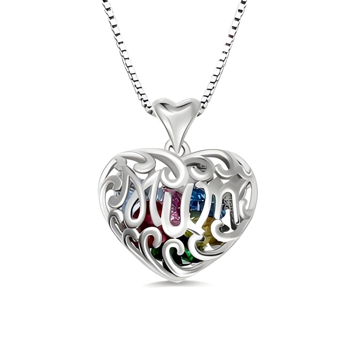Heart Cage Necklace with Birthstones for Mom