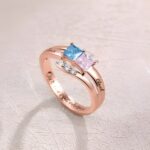 Celebrate Eternal Bonds – Two Birthstones Engraved Ring in Rose Gold – For Her, Forever Moments - Image 3