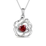 Rose necklace with heart birthstone for her
