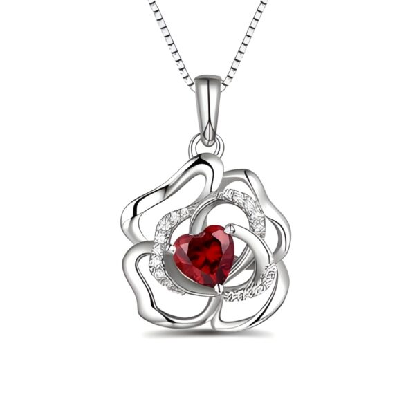 Rose necklace with heart birthstone for her