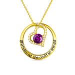 Open heart birthstone necklace symbolizing courage and hope