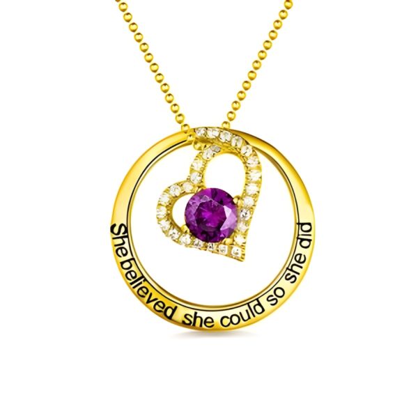 Open heart birthstone necklace symbolizing courage and hope
