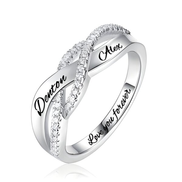 Engraved sterling silver twisted ring for eternal love