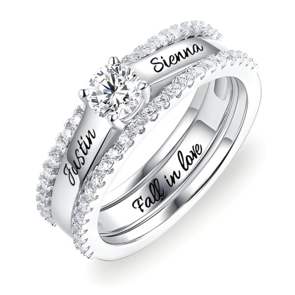 Engraved sterling silver promise ring set symbolizing devotion
