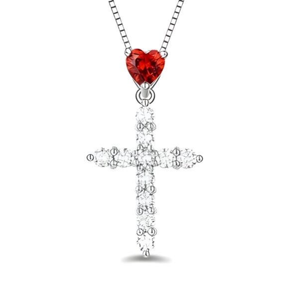Heart birthstone cross necklace symbolizing faith and love