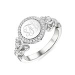 Engraved monogram ring for her with crowned elegance