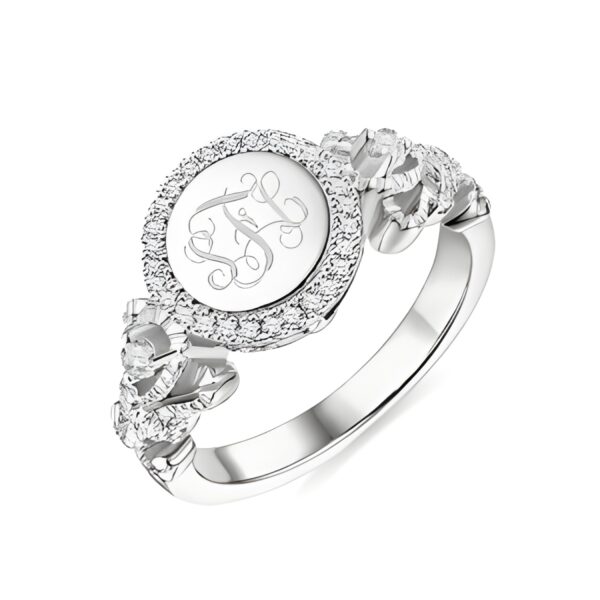 Engraved monogram ring for her with crowned elegance