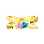 Embrace of Hearts – Custom Birthstone Crisscross Ring – A Token of Deep Connection - Image 2