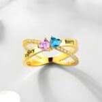 Embrace of Hearts – Custom Birthstone Crisscross Ring – A Token of Deep Connection - Image 3