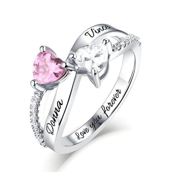 Engraved double heart ring for her most cherished moments