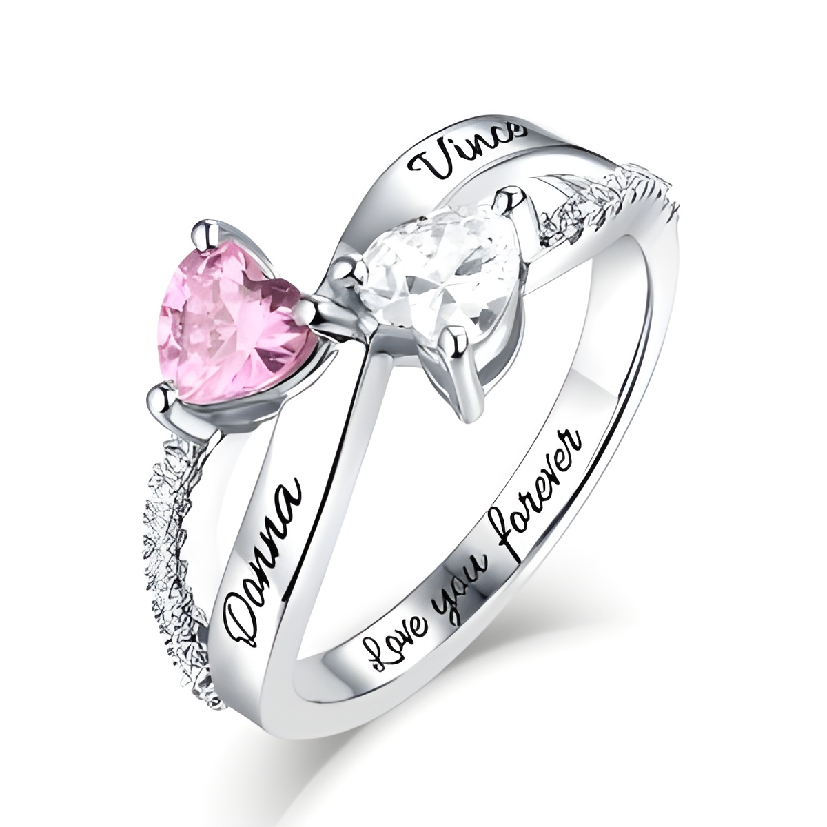 Engraved double heart ring for her most cherished moments