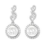 Engraved lace circle monogram earrings for family harmony