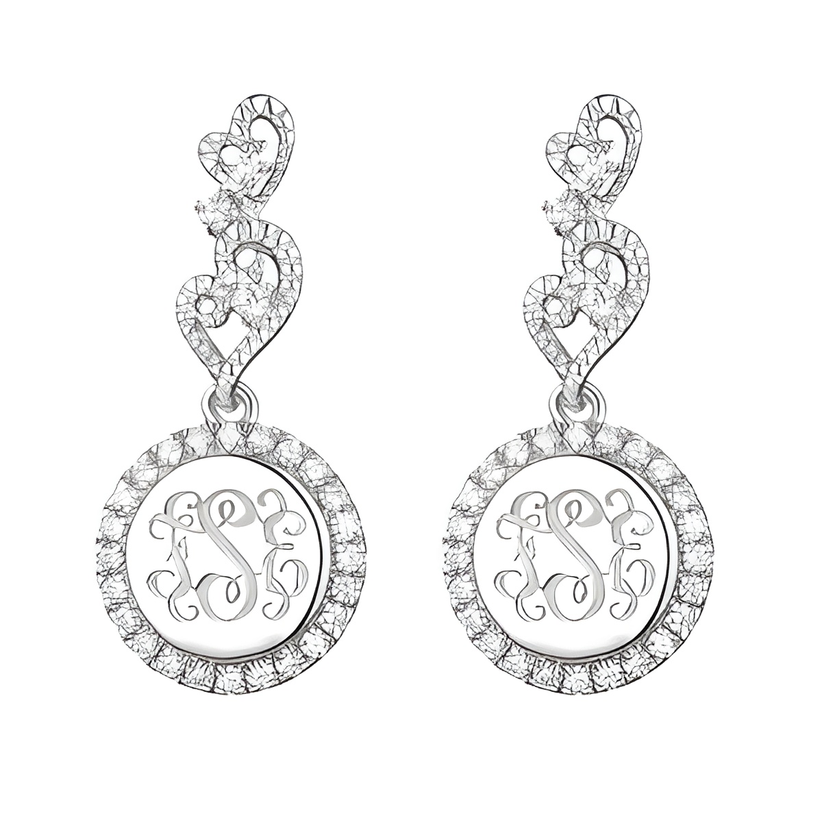 CG233_featured Engraved lace circle monogram earrings for family harmony