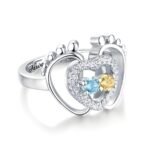 Embrace New Beginnings – Heart & Footsteps Birthstone Ring – A Cherished Keepsake for Moms and Babies - Image 2
