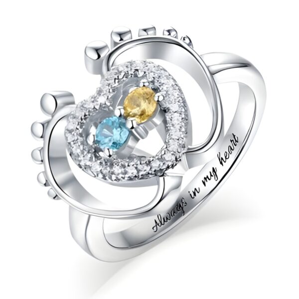Heart and Footsteps Birthstone Ring for moms