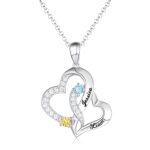 Personalized double heart necklace with names and birthstones
