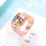Embrace Your Loved Ones – Custom Square Birthstone Ring with Engraved Memories – A Cherished Keepsake for Mom or Grandma - Image 14