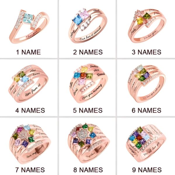 Custom birthstone ring for mom with engraved memories