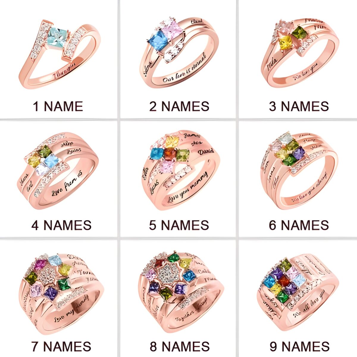 Custom birthstone ring for mom with engraved memories