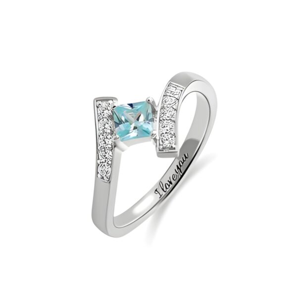 Engraved sterling silver birthstone ring symbolizing love