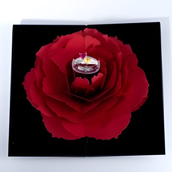 double heart birthstone ring in romantic rose box