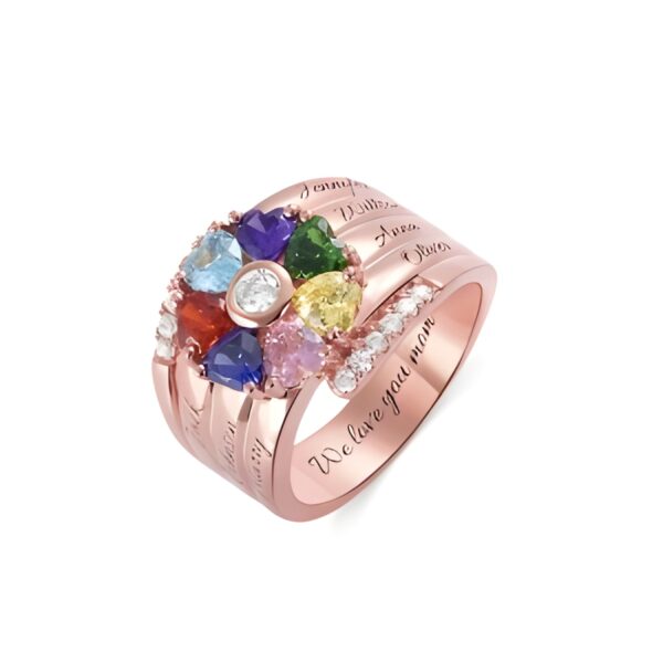 Seven Heart Birthstone Ring for Mom