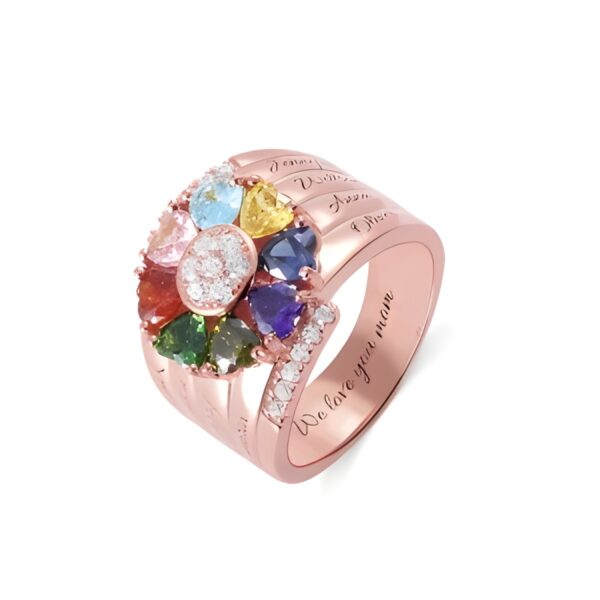 Personalized heart birthstone ring for family love
