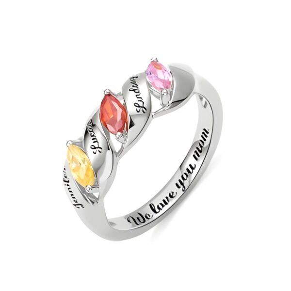 Personalized birthstone ring for mom with horse eye gems